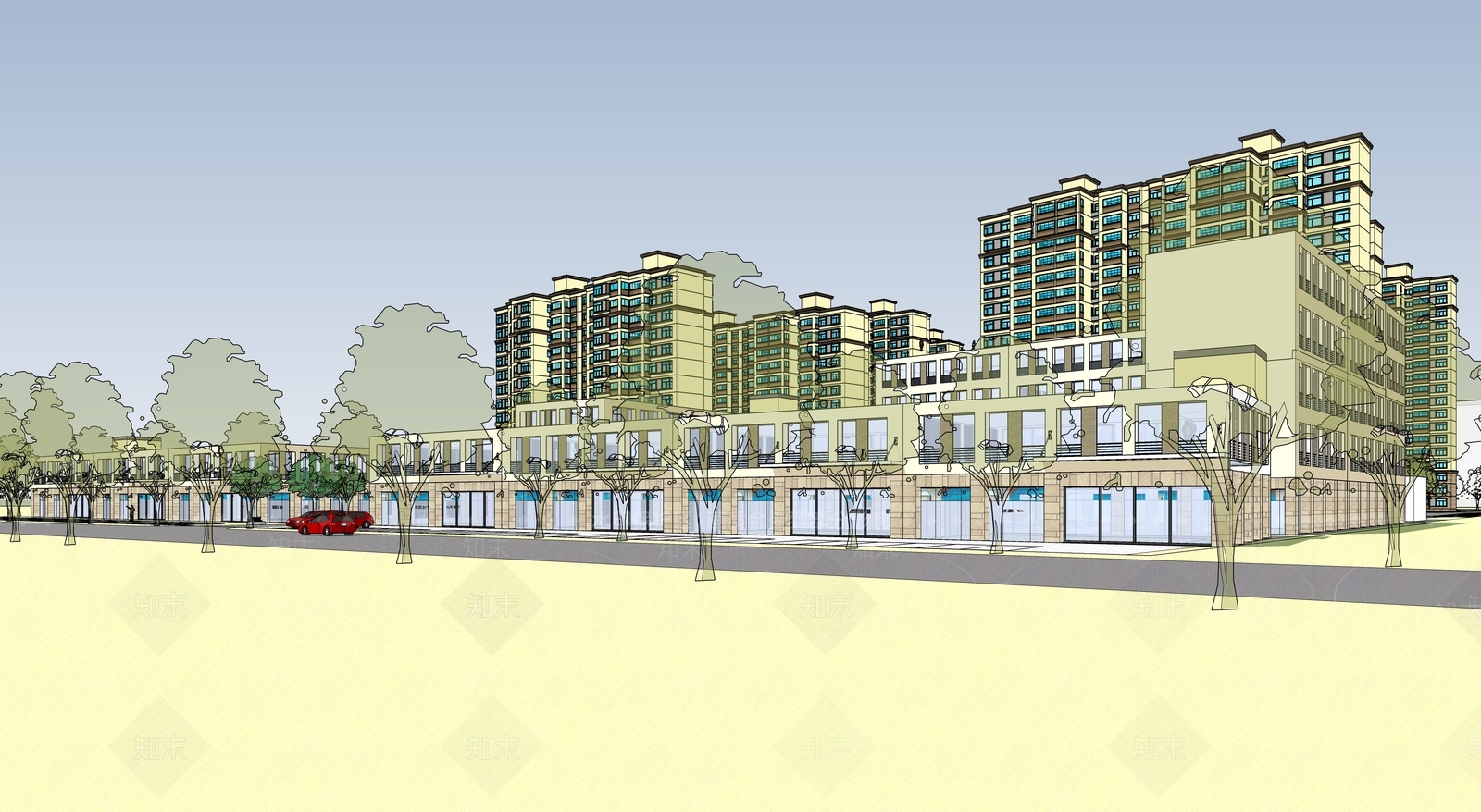 新中式现代小区建筑SU模型下载【ID:1202582132】
