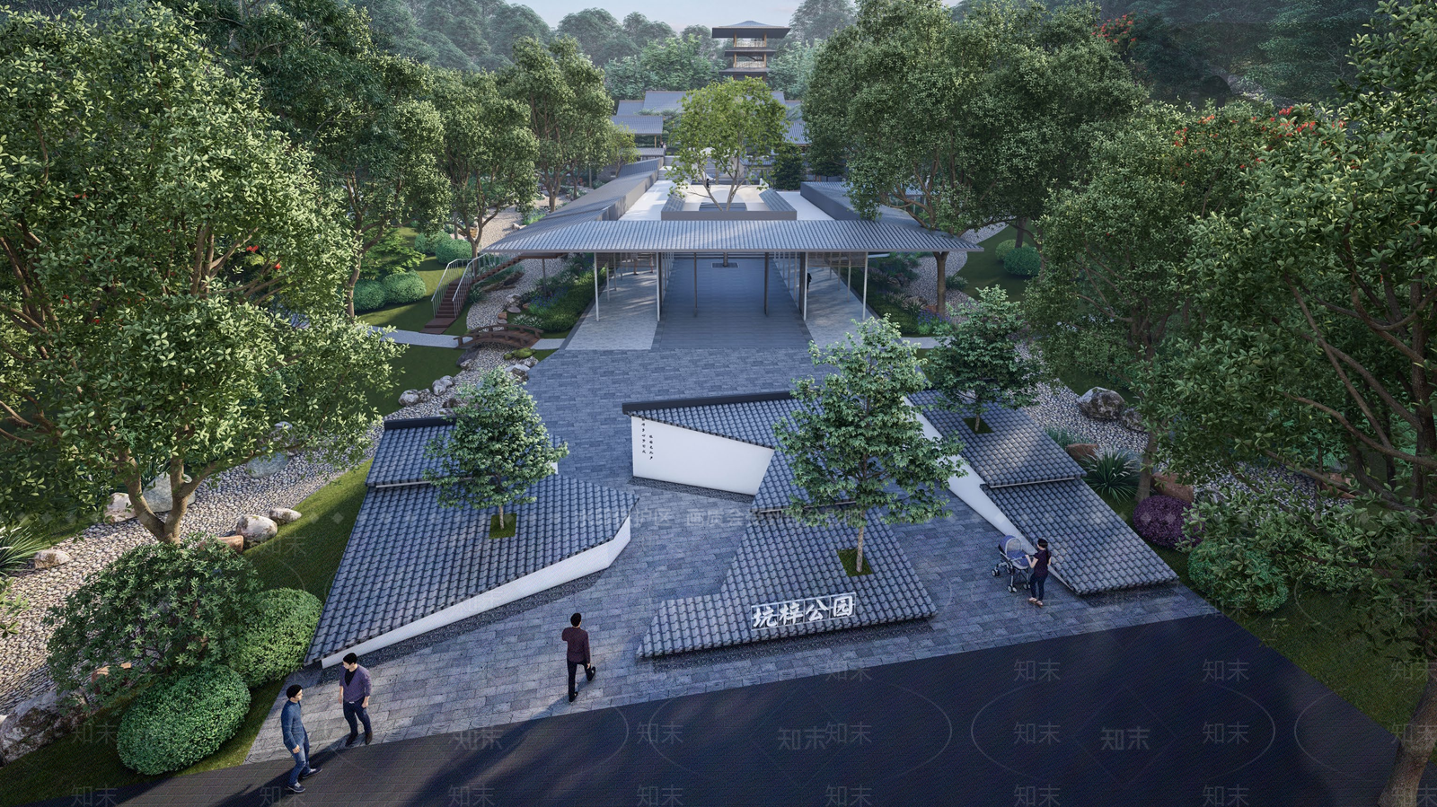 现代新中式景观公园SU模型下载【ID:1202586863】