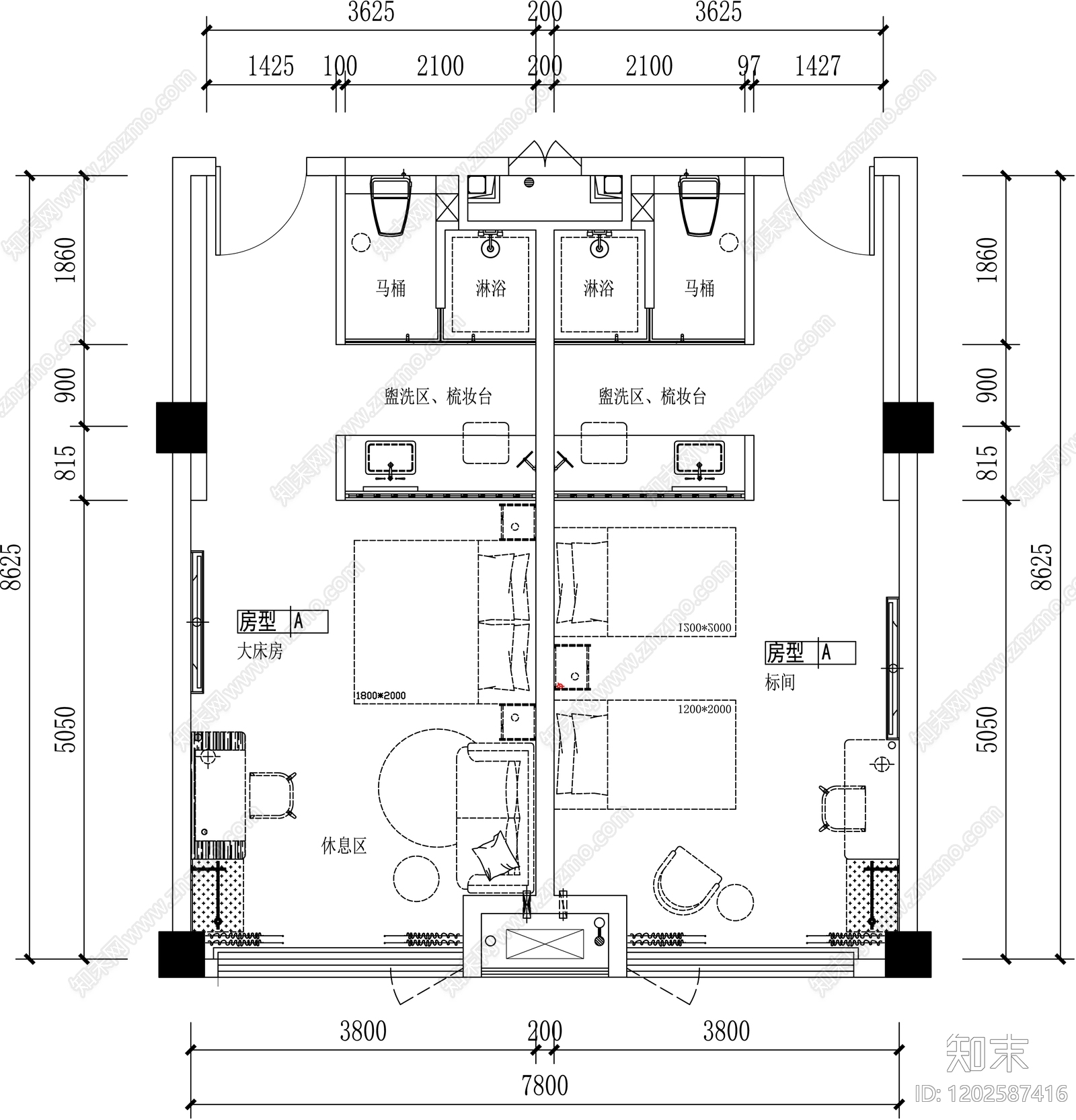 酒店客房cad施工图下载【ID:1202587416】