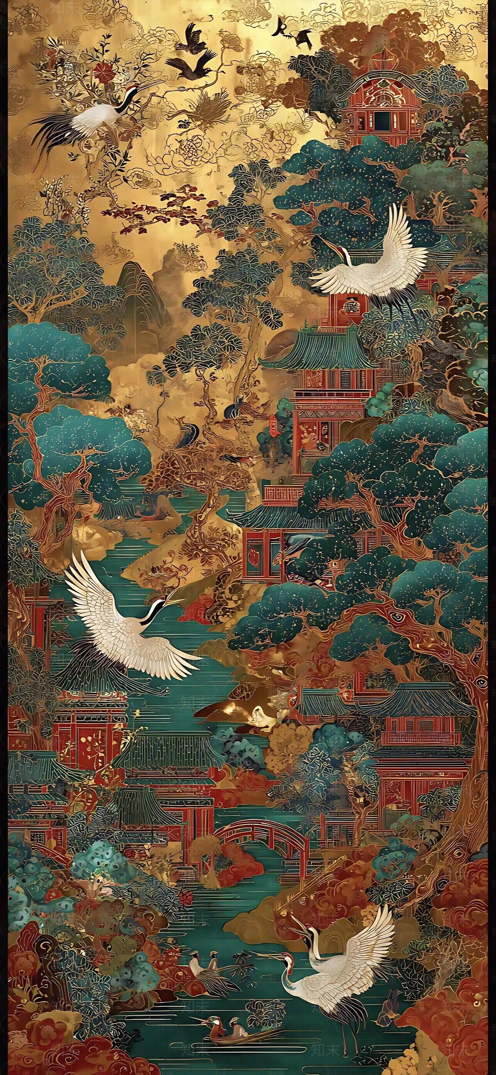 新中式中式花鸟壁纸贴图下载【ID:1202589074】