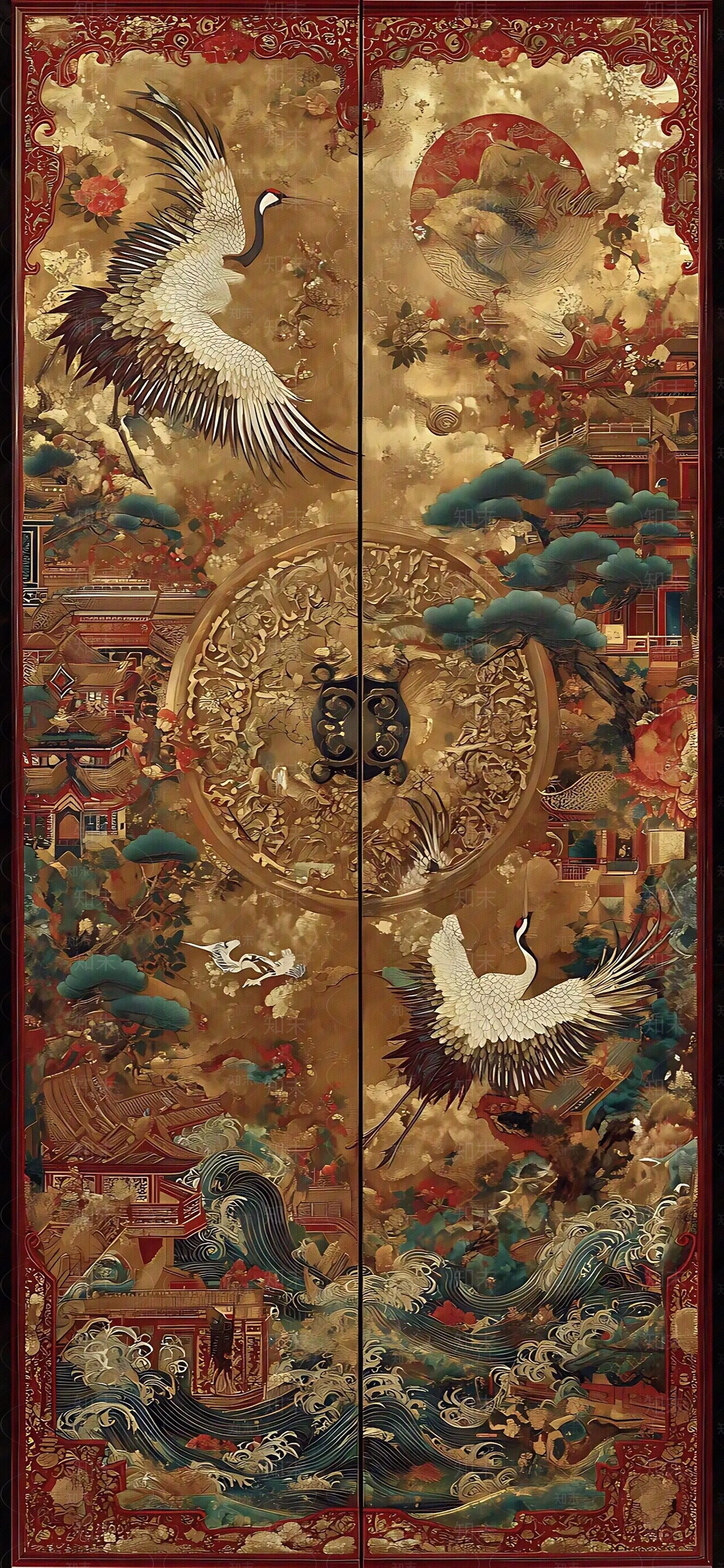 新中式中式花鸟壁纸贴图下载【ID:1202589152】