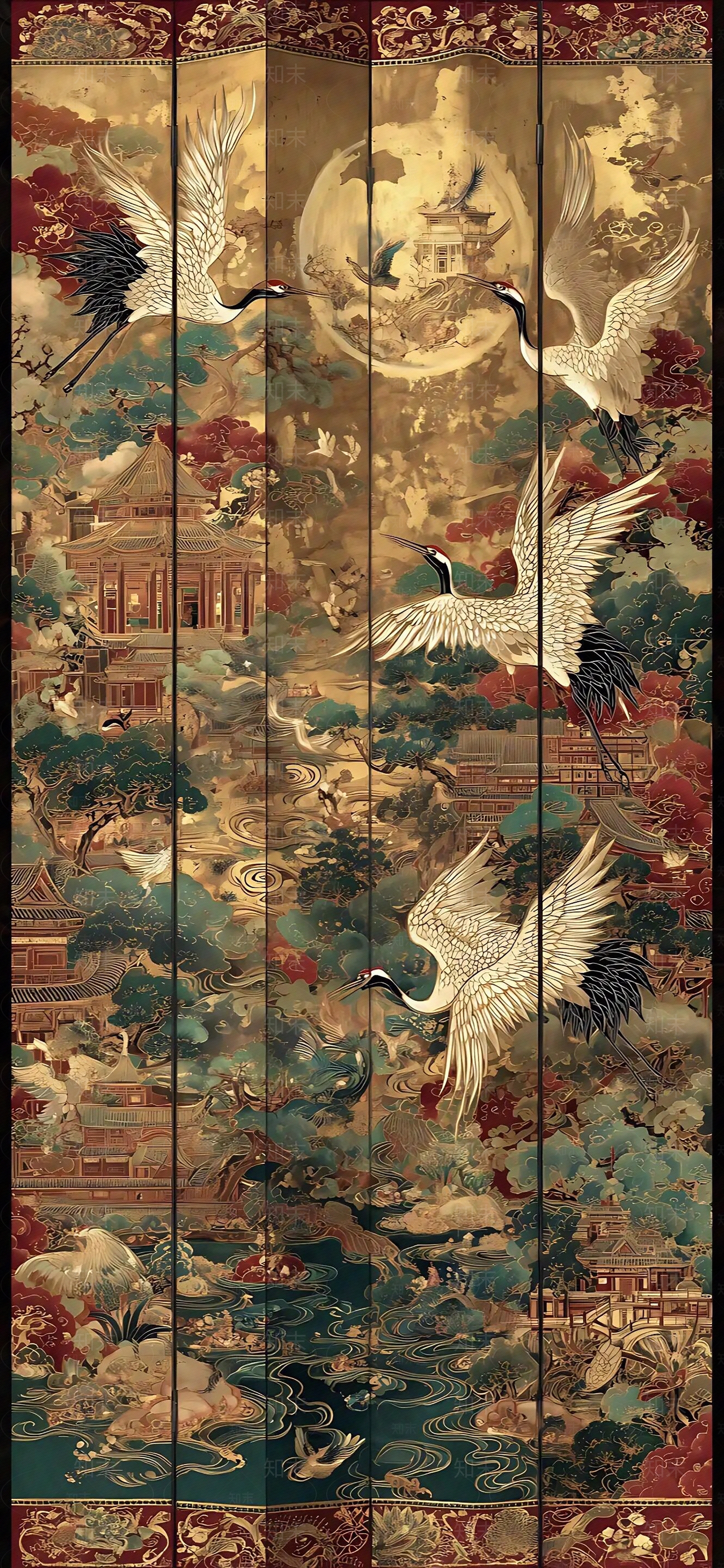 新中式中式花鸟壁纸贴图下载【ID:1202589290】