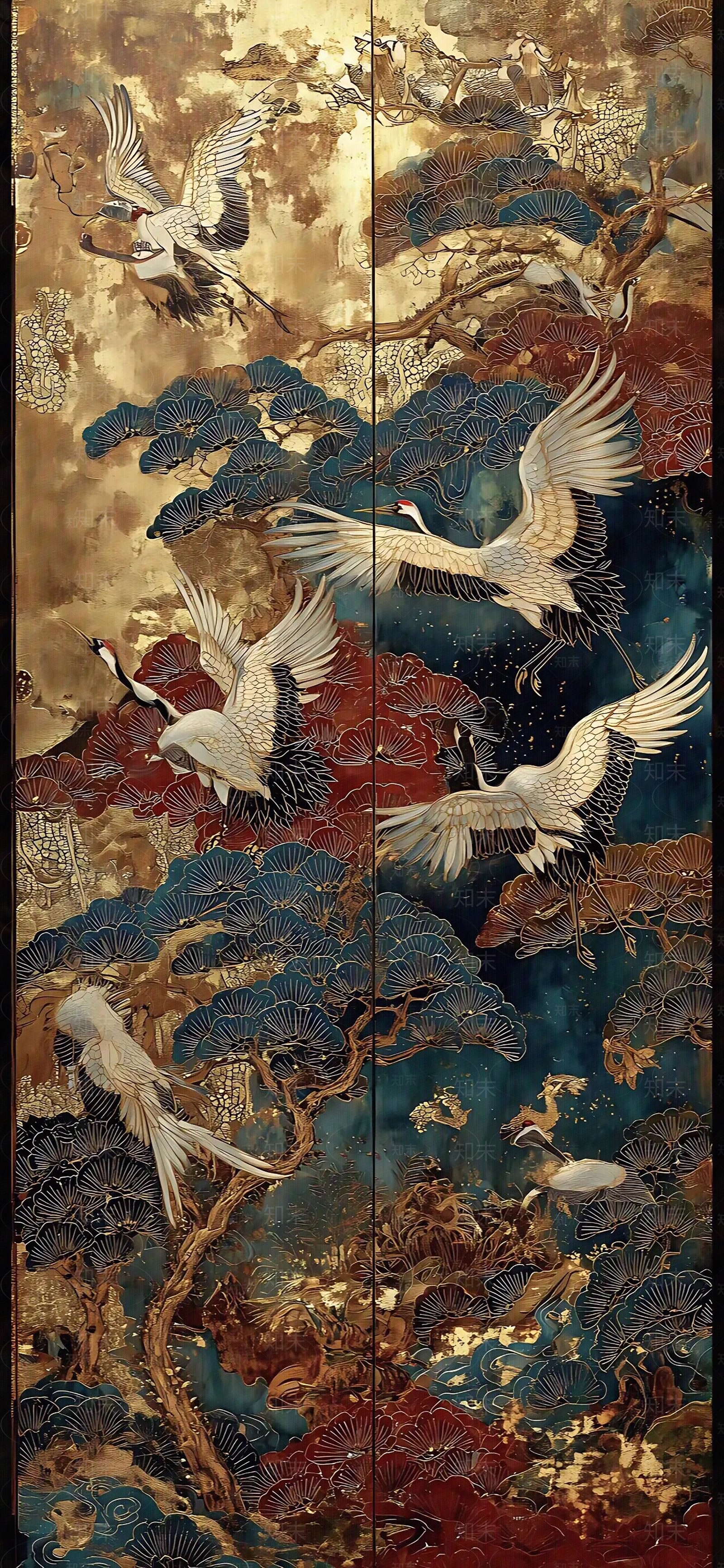 新中式中式花鸟壁纸贴图下载【ID:1202589255】