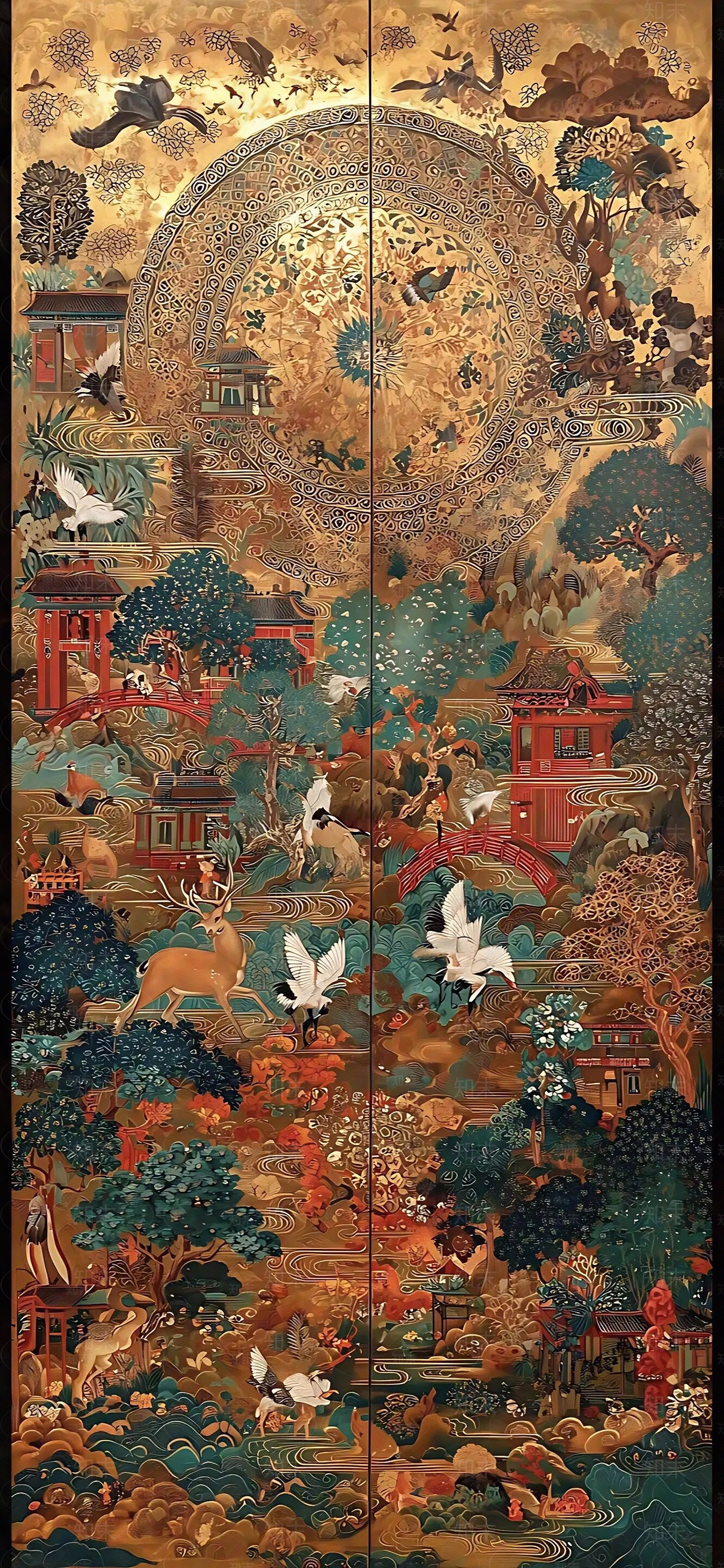 新中式中式花鸟壁纸贴图下载【ID:1202589344】