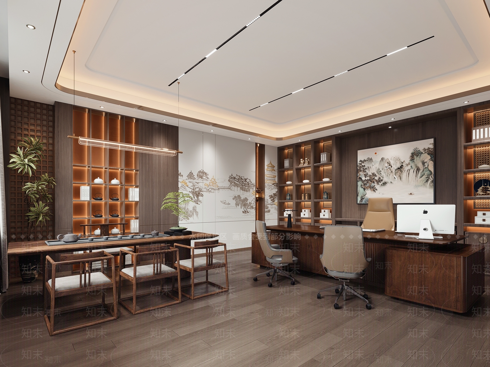 新中式董事长办公室3D模型下载【ID:1202592561】