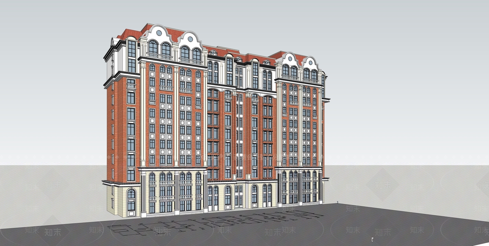欧式高层住宅SU模型下载【ID:1202593689】