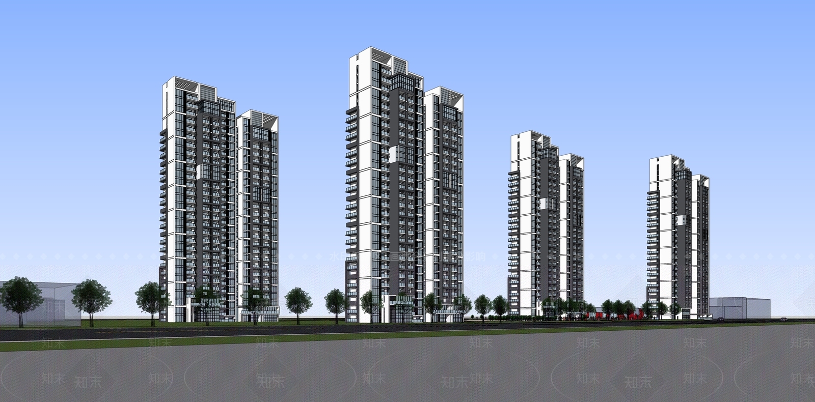 现代高层住宅SU模型下载【ID:1202594230】