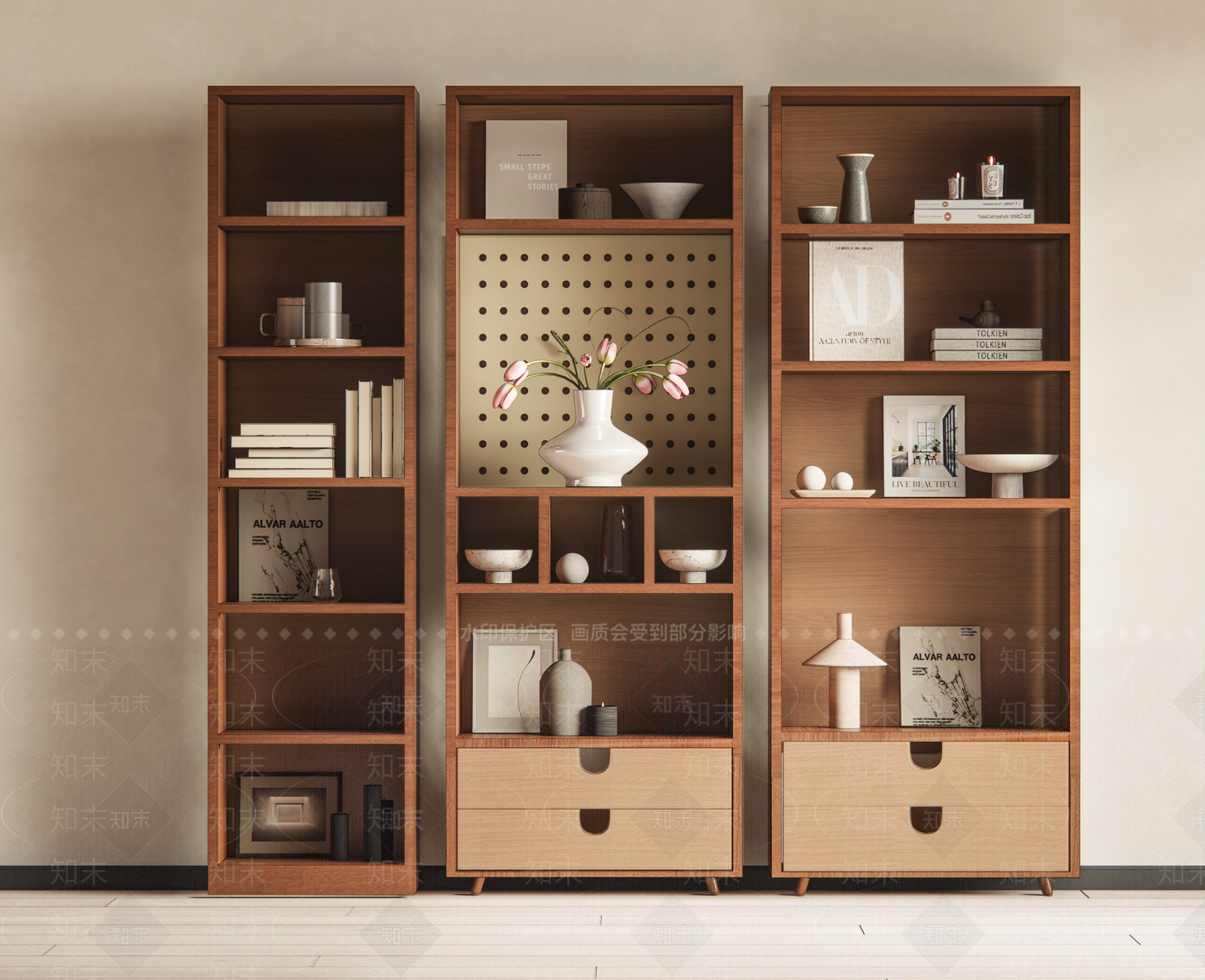 现代原木书架SU模型下载【ID:1202600254】