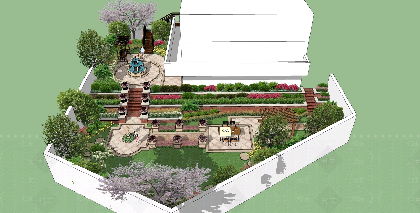 欧式小区景观SU模型下载【ID:1202601909】
