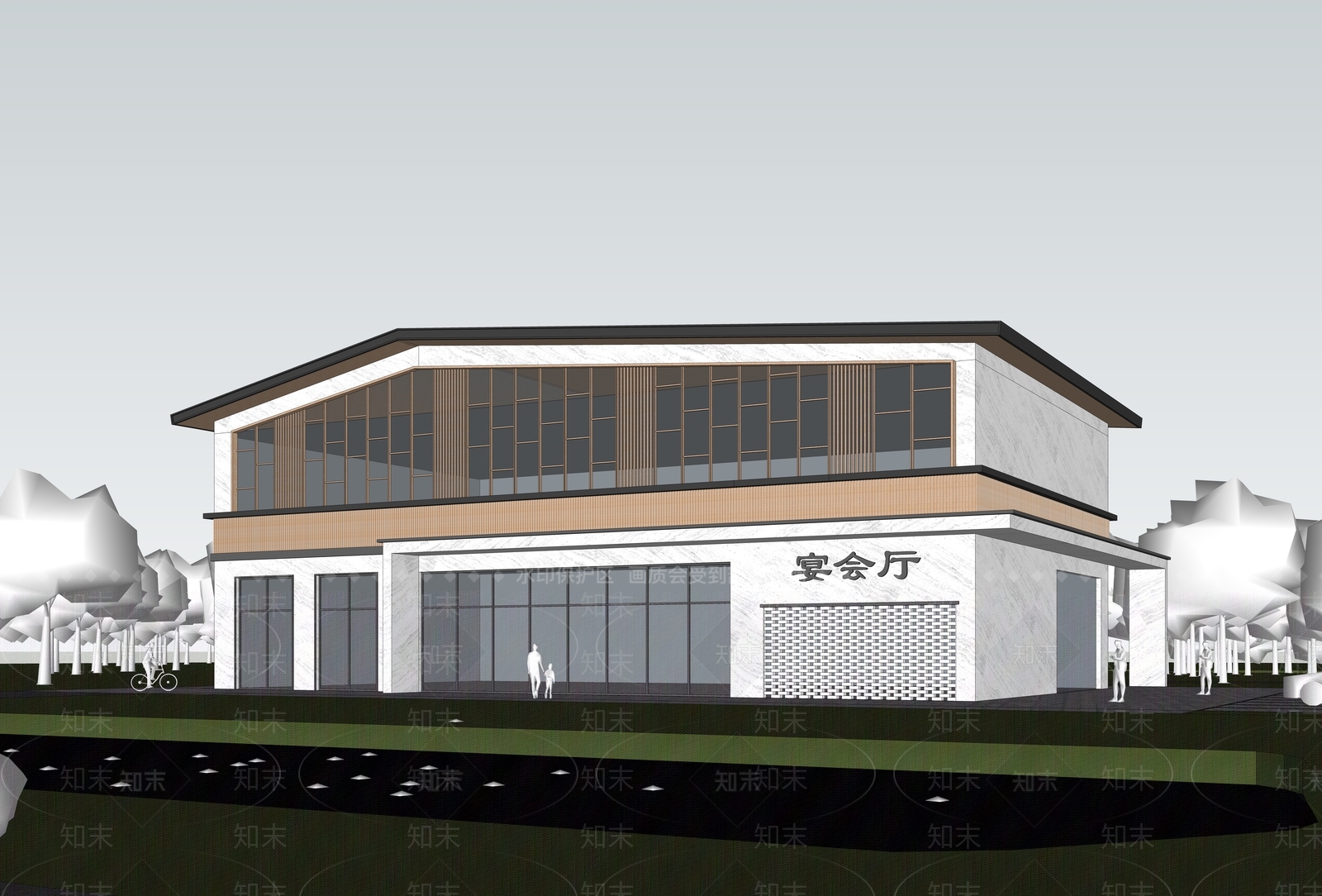 新中式现代小公建SU模型下载【ID:1202604126】