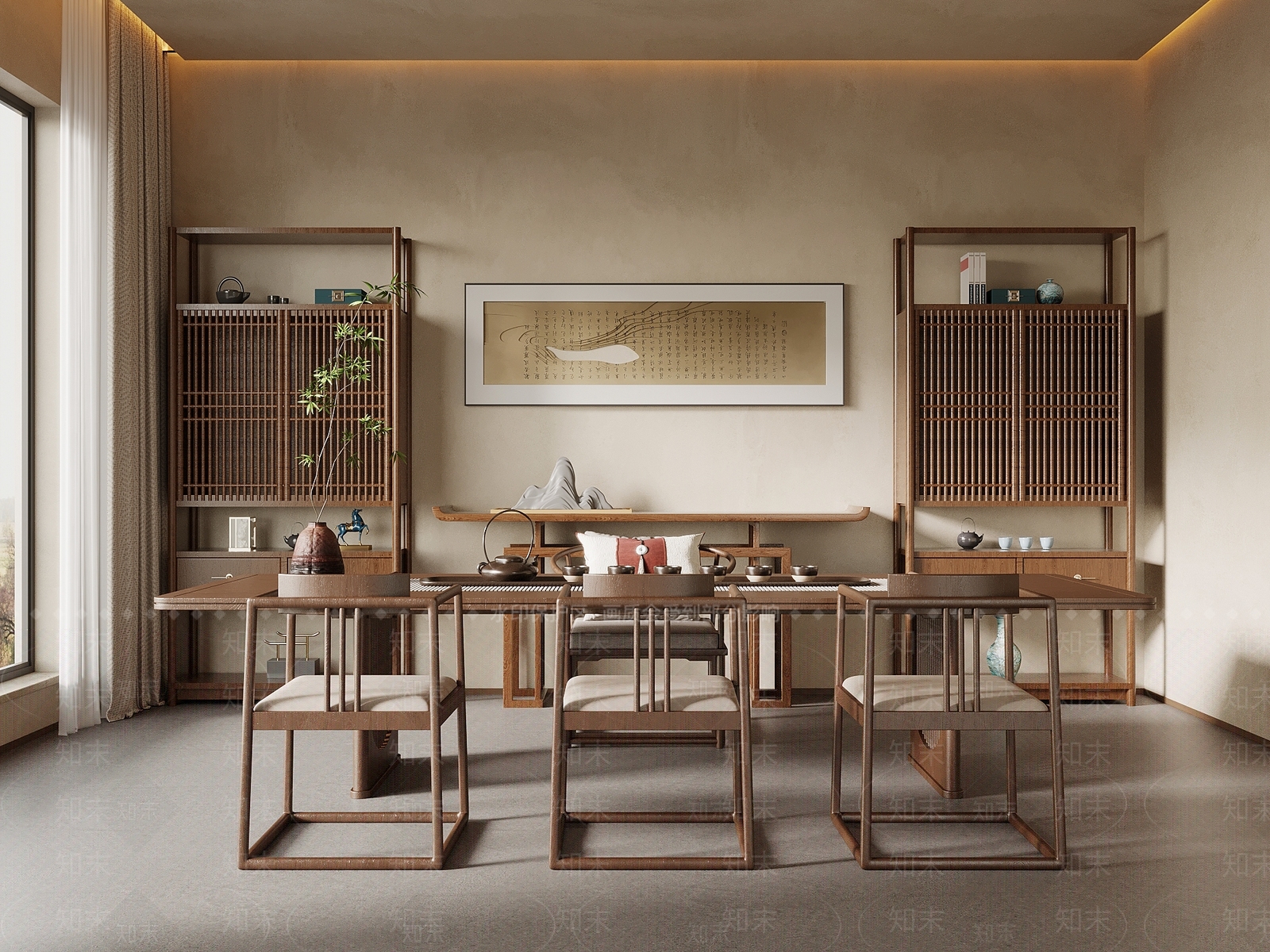 新中式茶室SU模型下载【ID:1202606049】