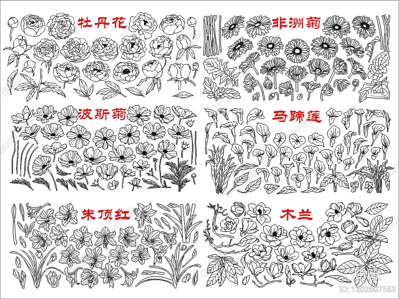 现代花cad施工图下载【ID:1202607563】