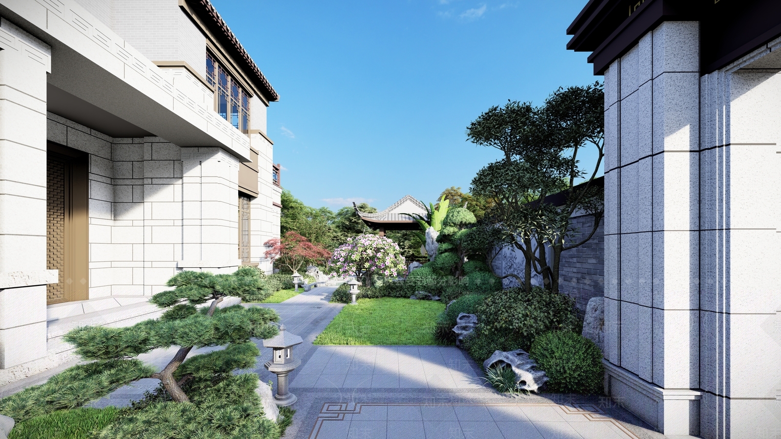 中式别墅庭院SU模型下载【ID:1202679958】