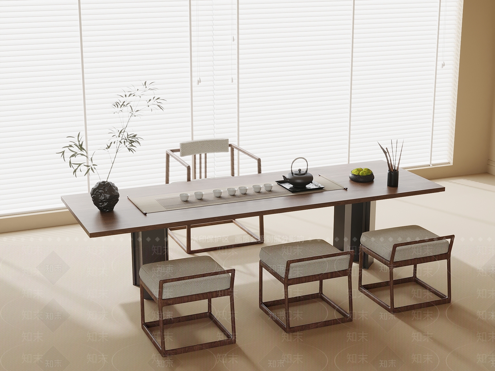 新中式茶桌椅3D模型下载【ID:1202608796】
