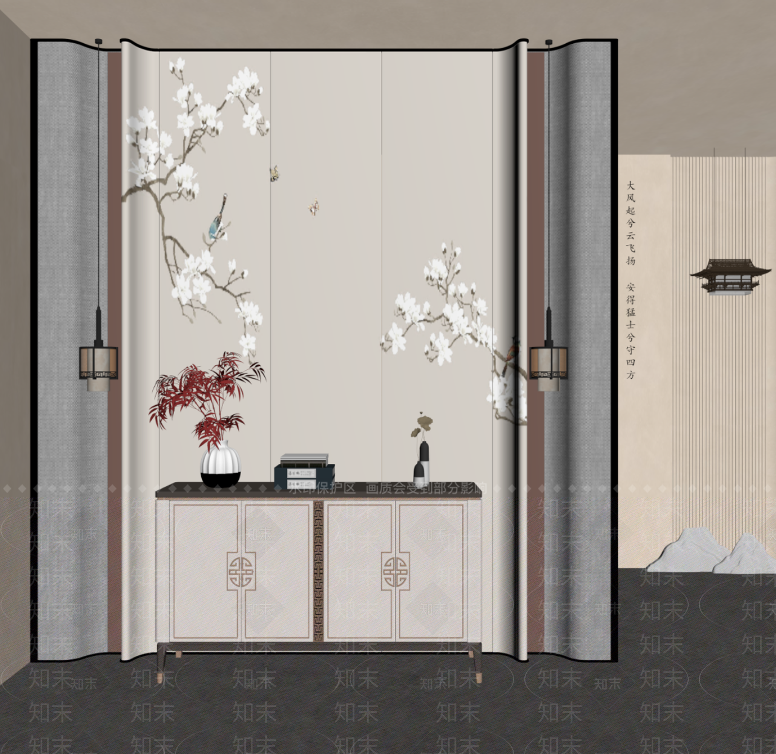 新中式玄关柜SU模型下载【ID:1202609306】