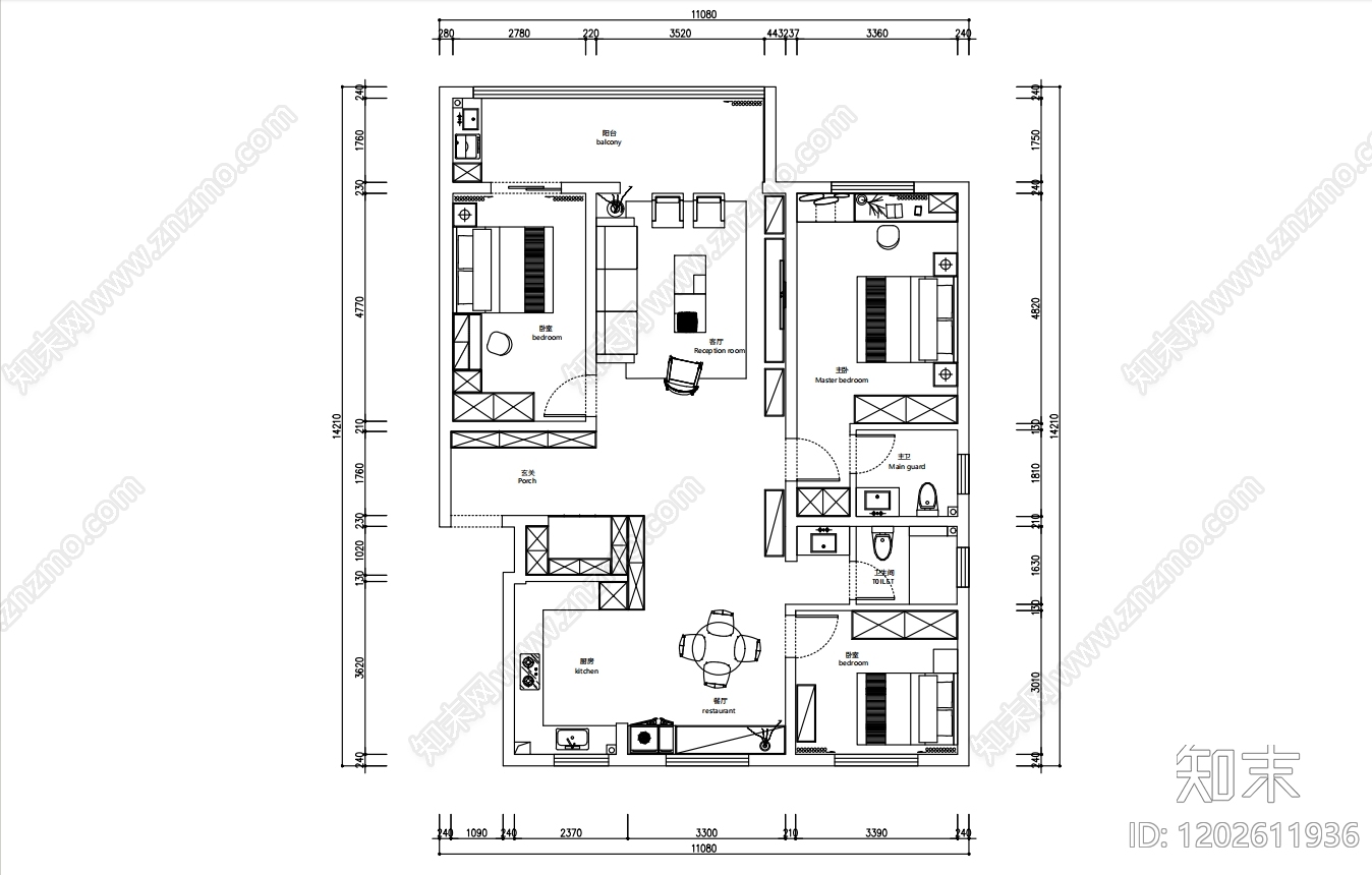 三居施工图下载【ID:1202611936】