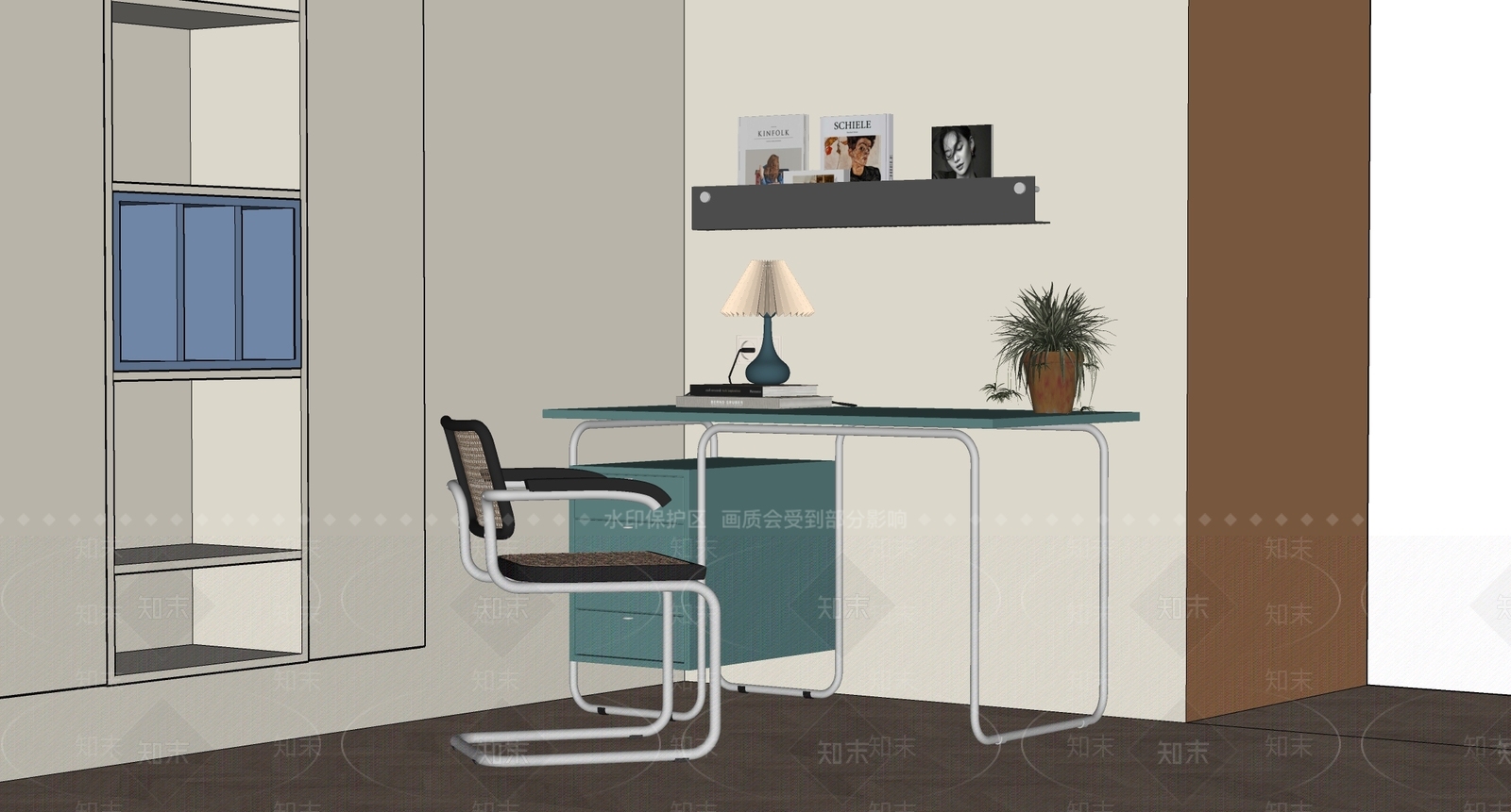 中古侘寂书桌椅SU模型下载【ID:1202619848】
