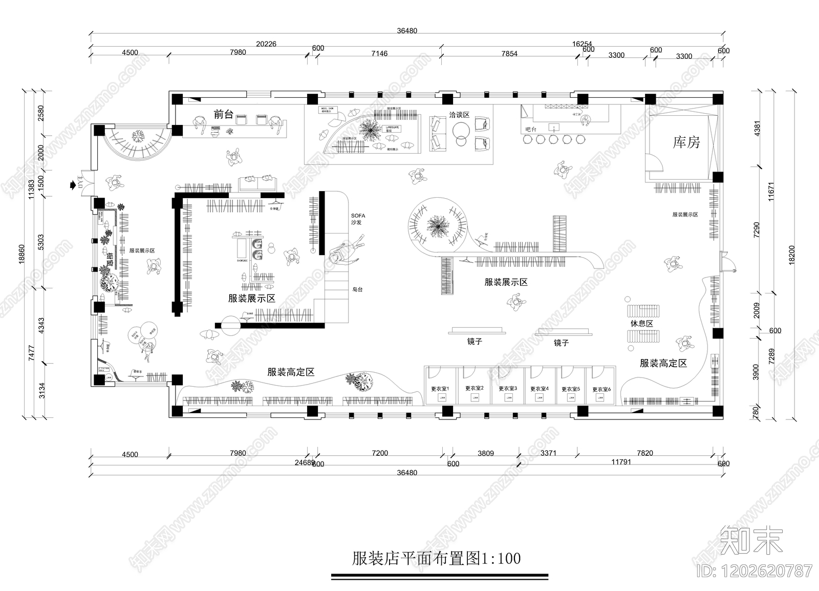 现代服装店施工图下载【ID:1202620787】