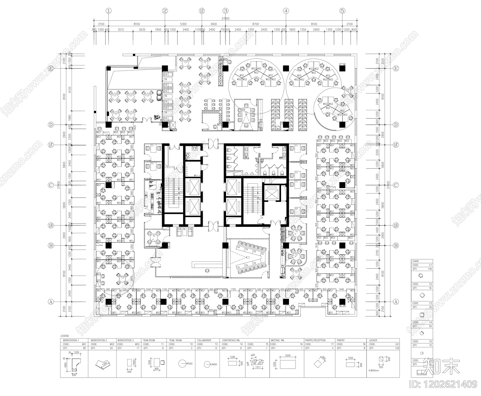 现代整体办公空间cad施工图下载【ID:1202621409】