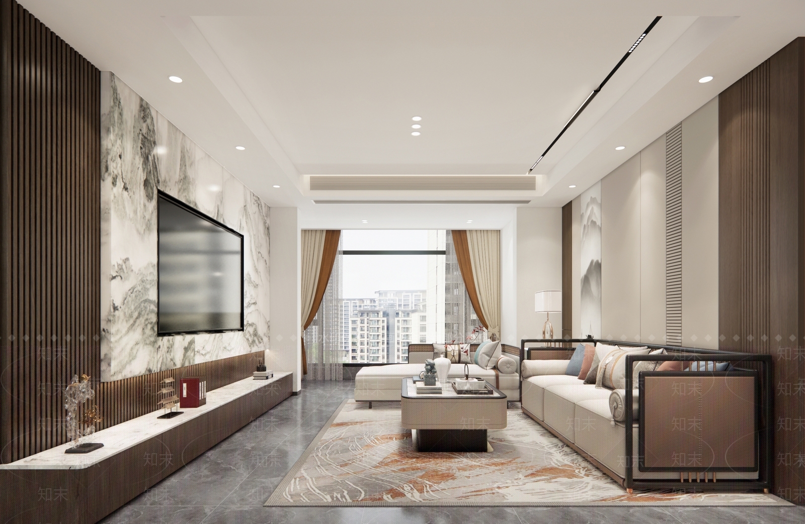 新中式现代家居客厅SU模型下载【ID:1202673857】