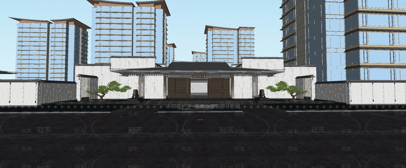 新中式小区景观SU模型下载【ID:1202627800】