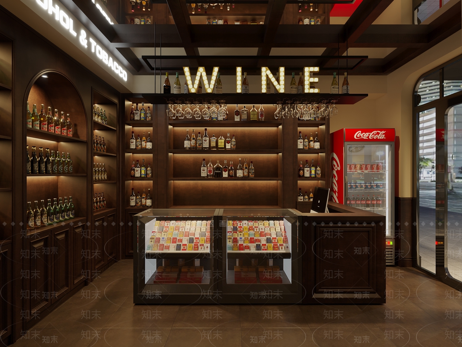 美式烟酒店3D模型渲染效果图