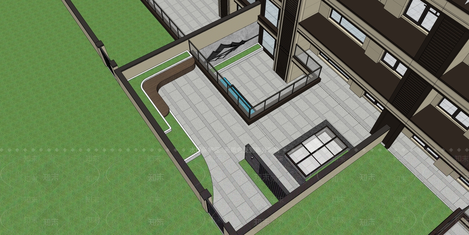 现代新中式别墅庭院SU模型下载【ID:1202634133】