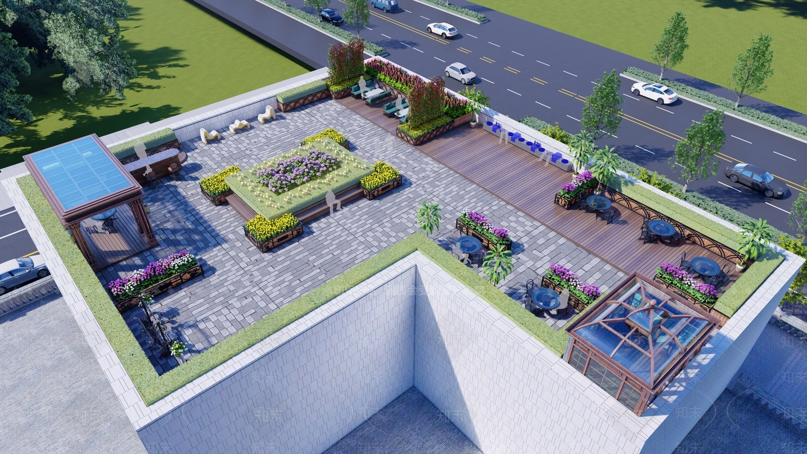 欧式简欧屋顶花园SU模型下载【ID:1202638703】