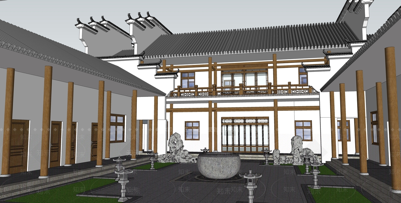 新中式中式四合院SU模型下载【ID:1202635823】