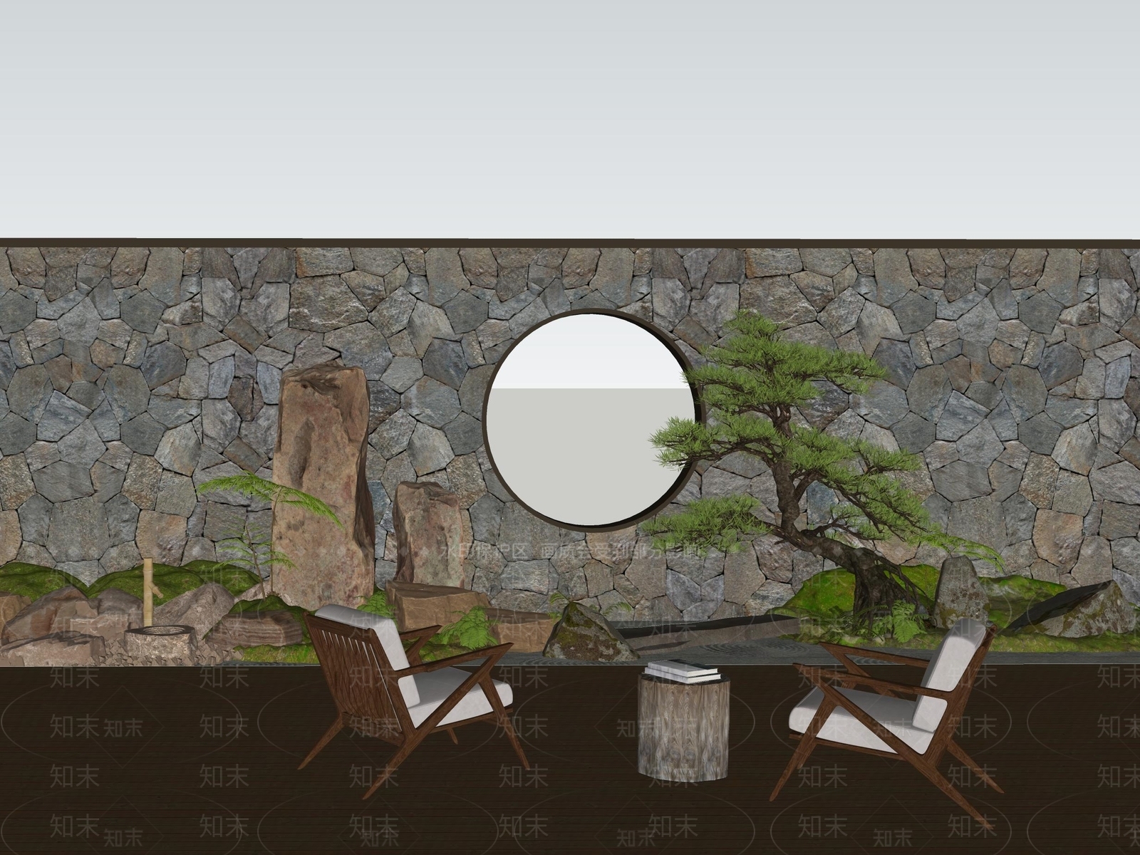 新中式禅意景墙SU模型下载【ID:1202635963】