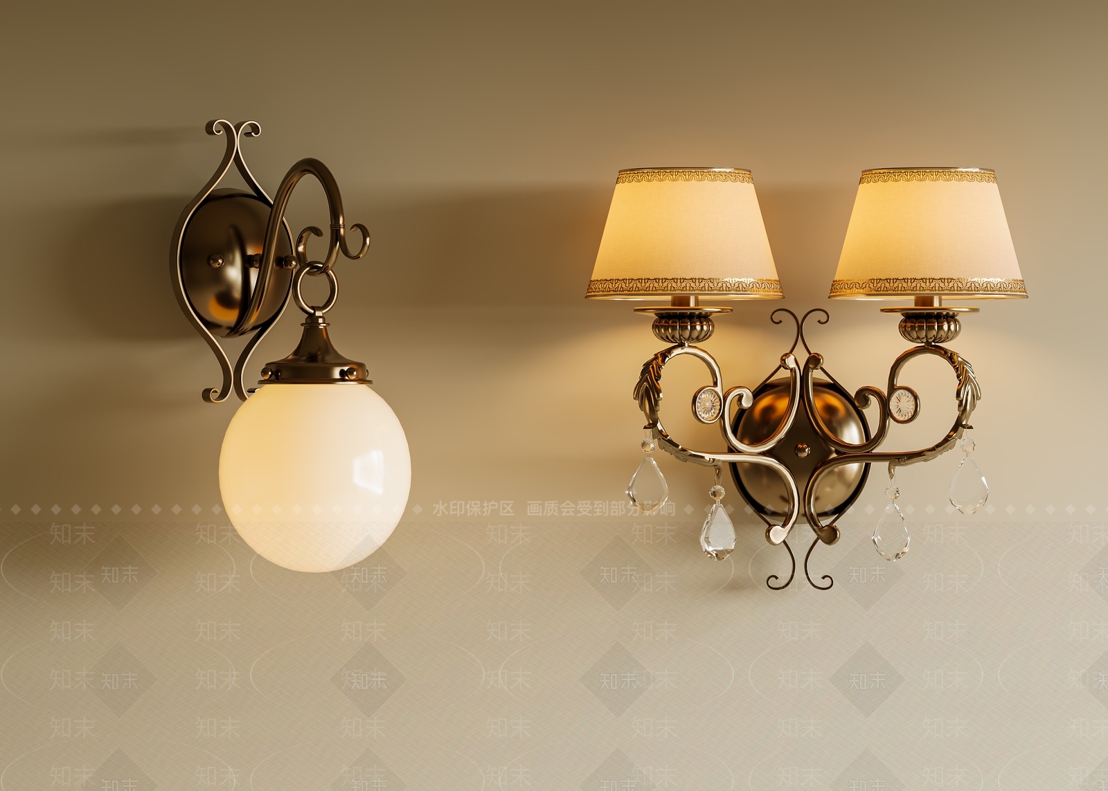 法式美式壁灯3D模型下载【ID:1202636273】