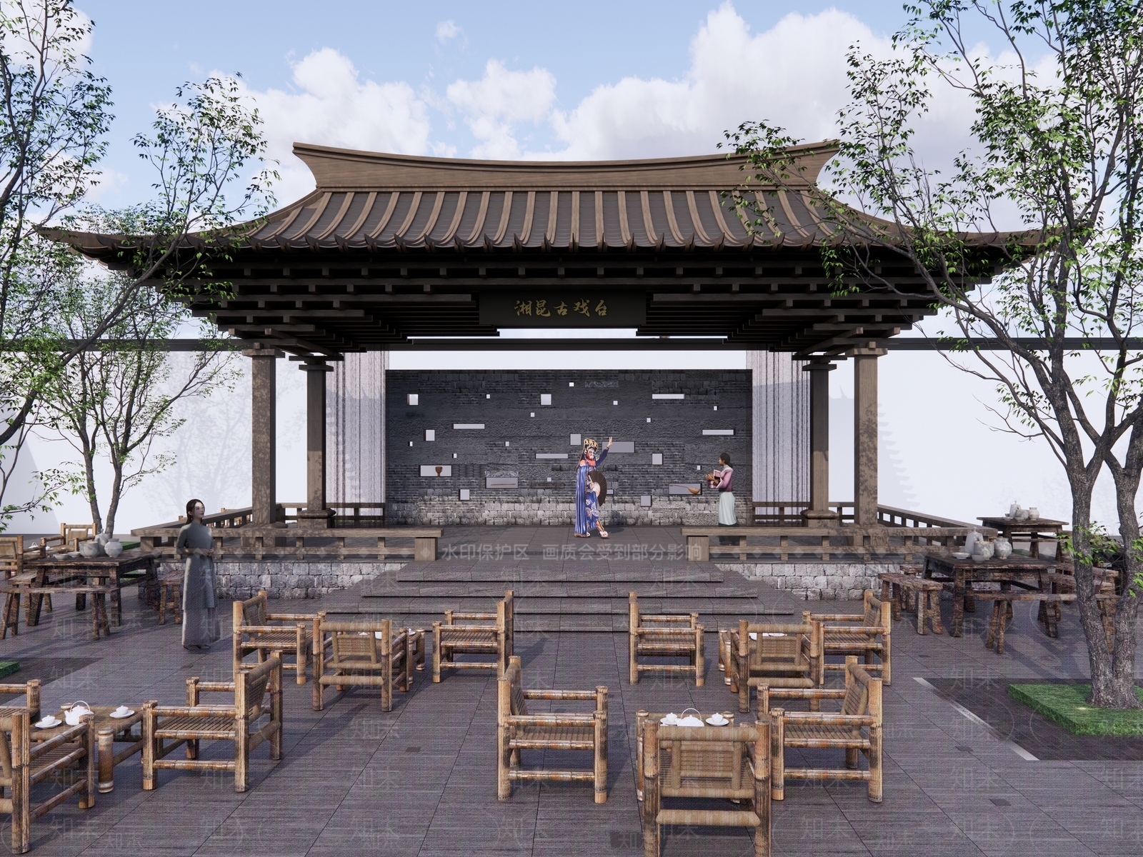 新中式乡村舞台SU模型下载【ID:1202640264】