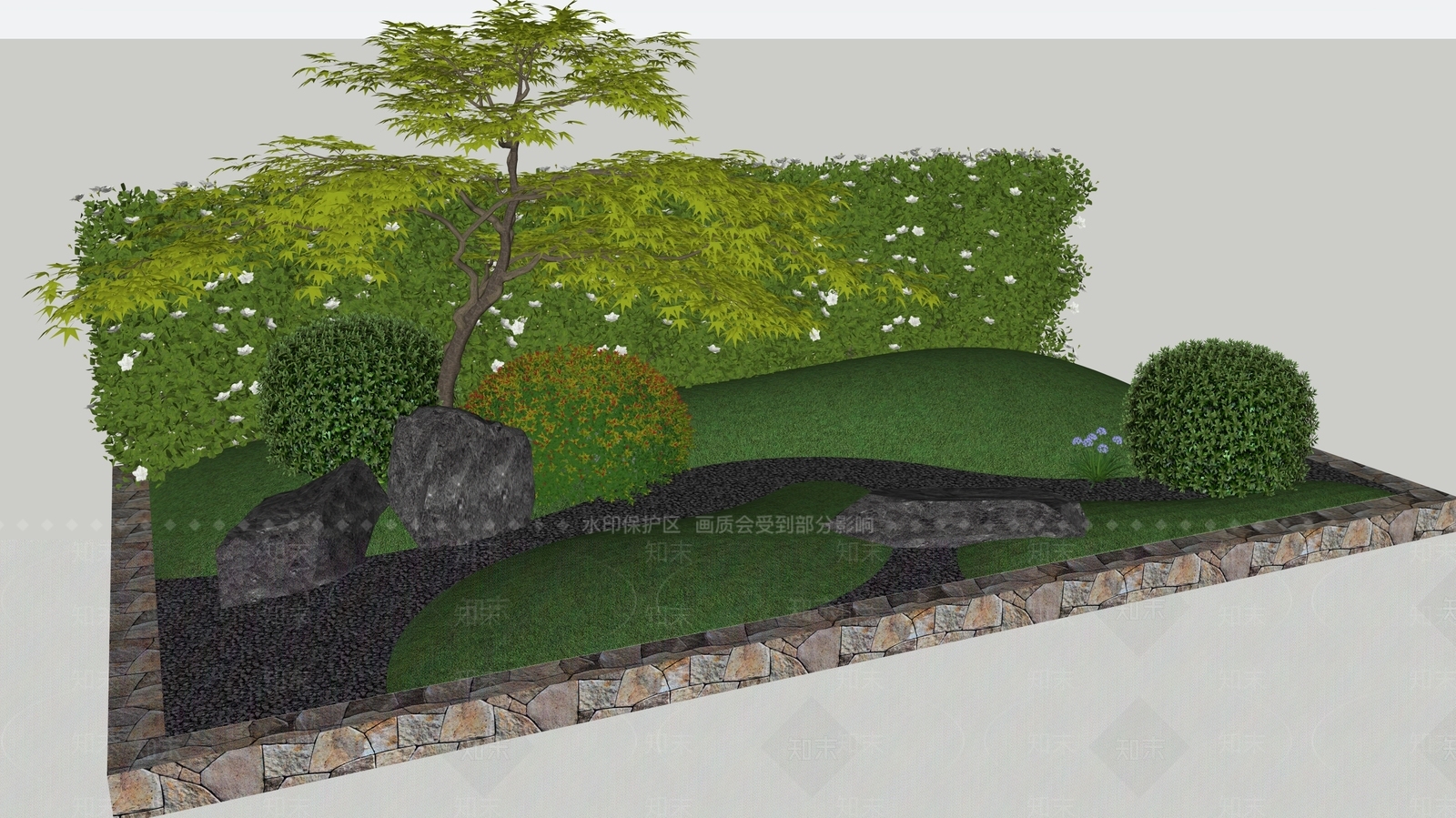 新中式日式微地形SU模型下载【ID:1202717787】