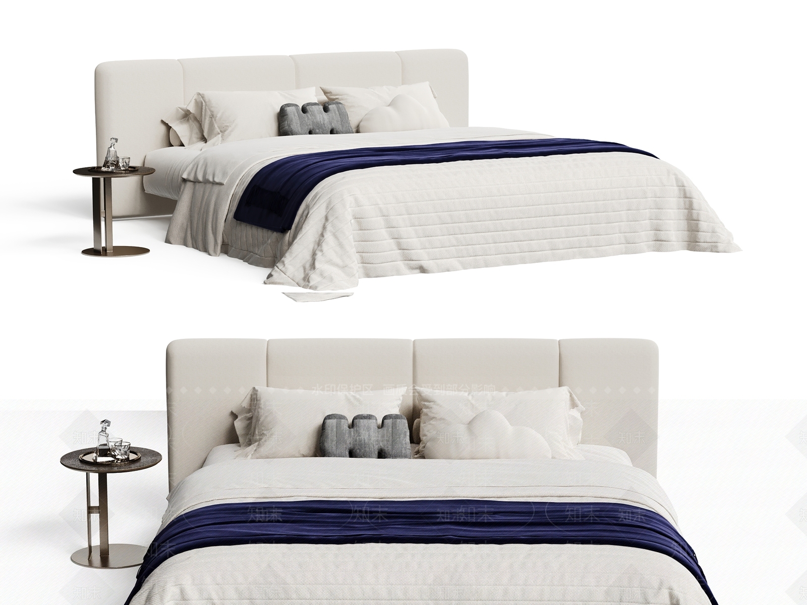 现代双人床3D模型下载【ID:1202645559】