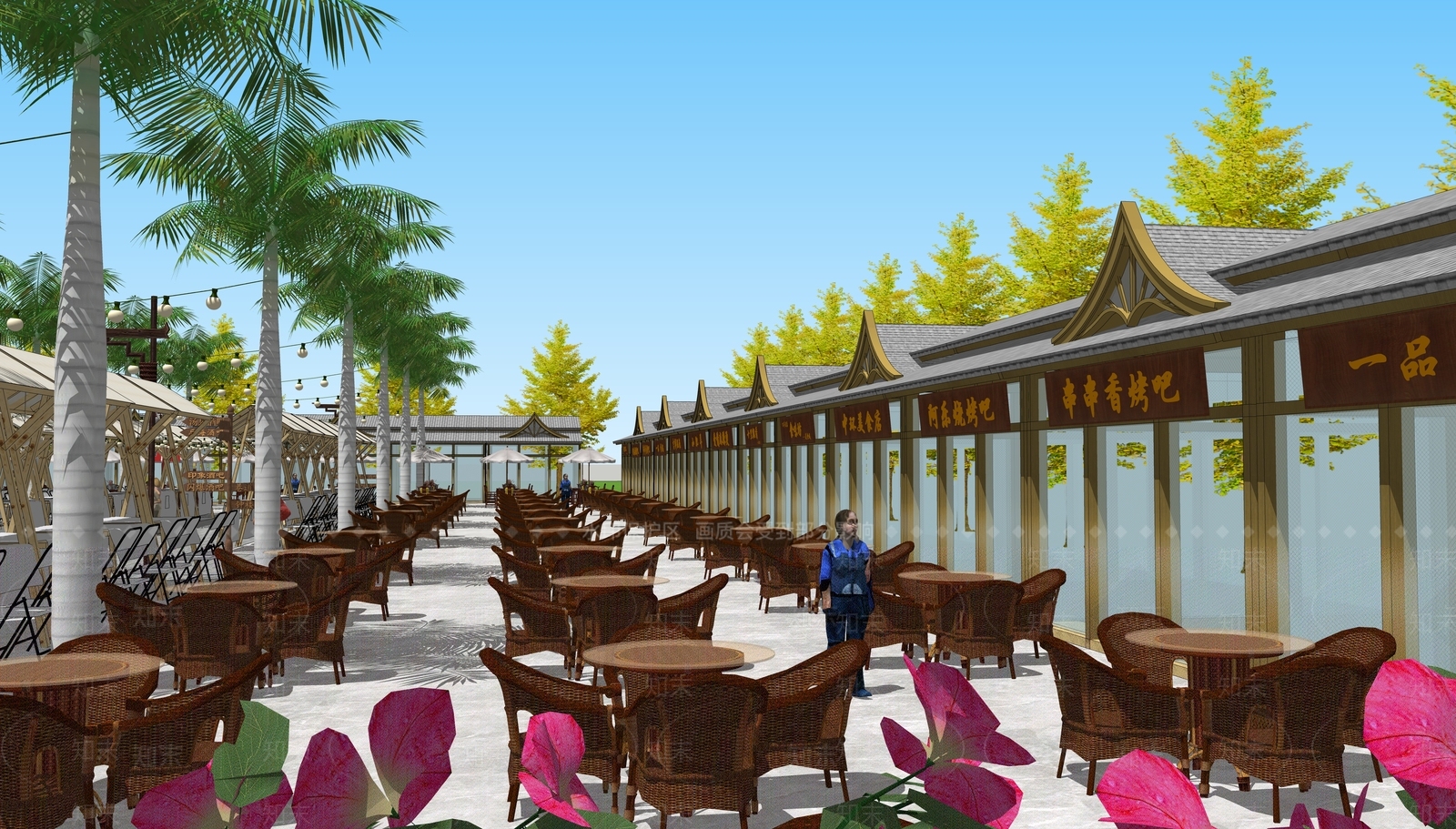 新中式复古餐饮建筑SU模型下载【ID:1202650269】