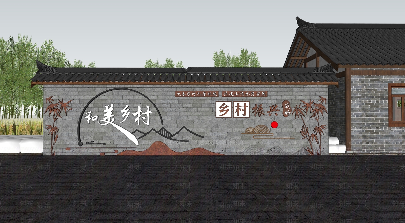 新中式文化墙SU模型下载【ID:1202653263】