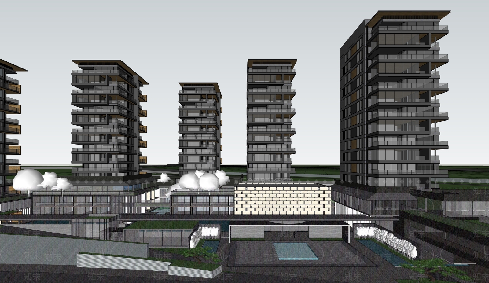 现代极简高层住宅SU模型下载【ID:1202654651】