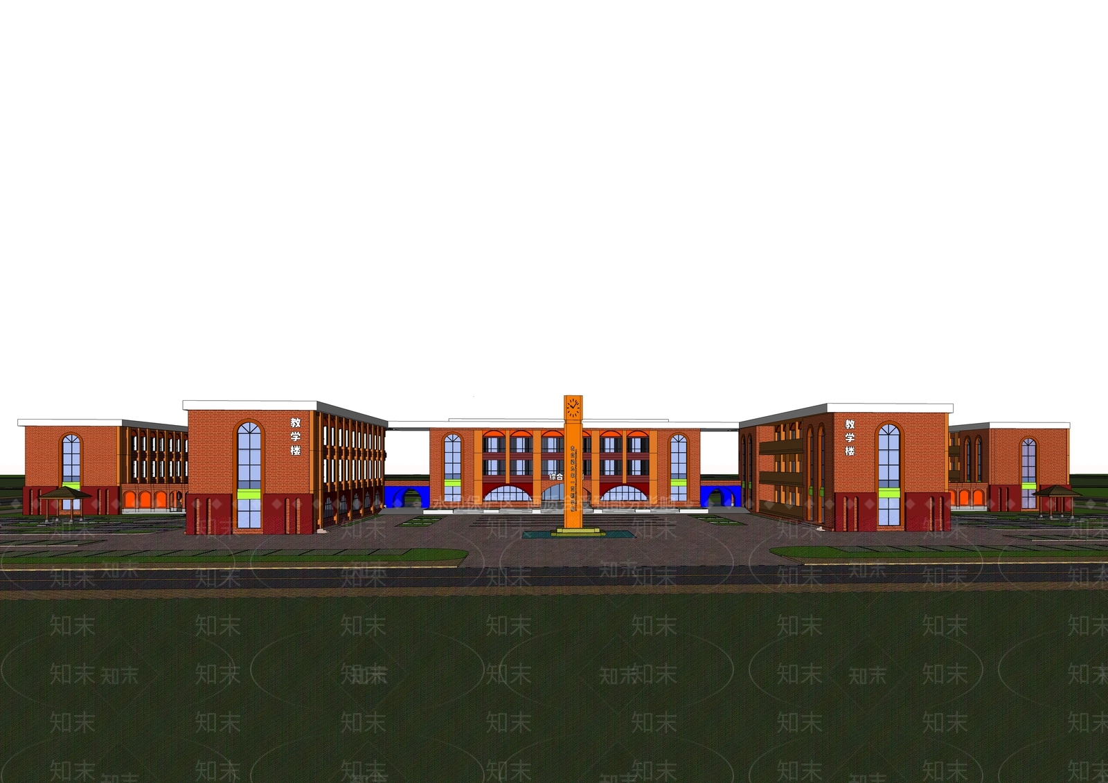 新中式学校建筑SU模型下载【ID:1202657985】