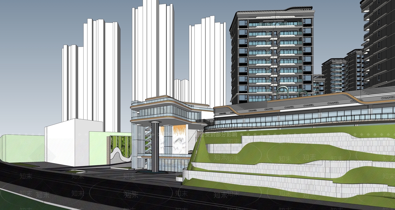 现代售楼处建筑SU模型下载【ID:1202660804】