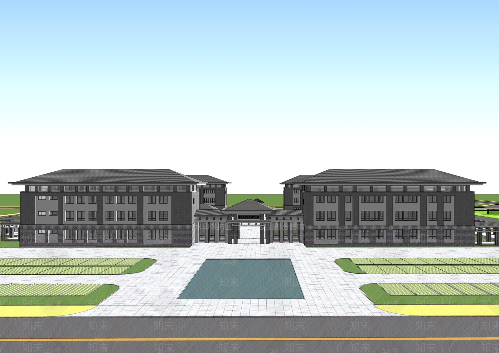 新中式学校建筑SU模型下载【ID:1202659718】