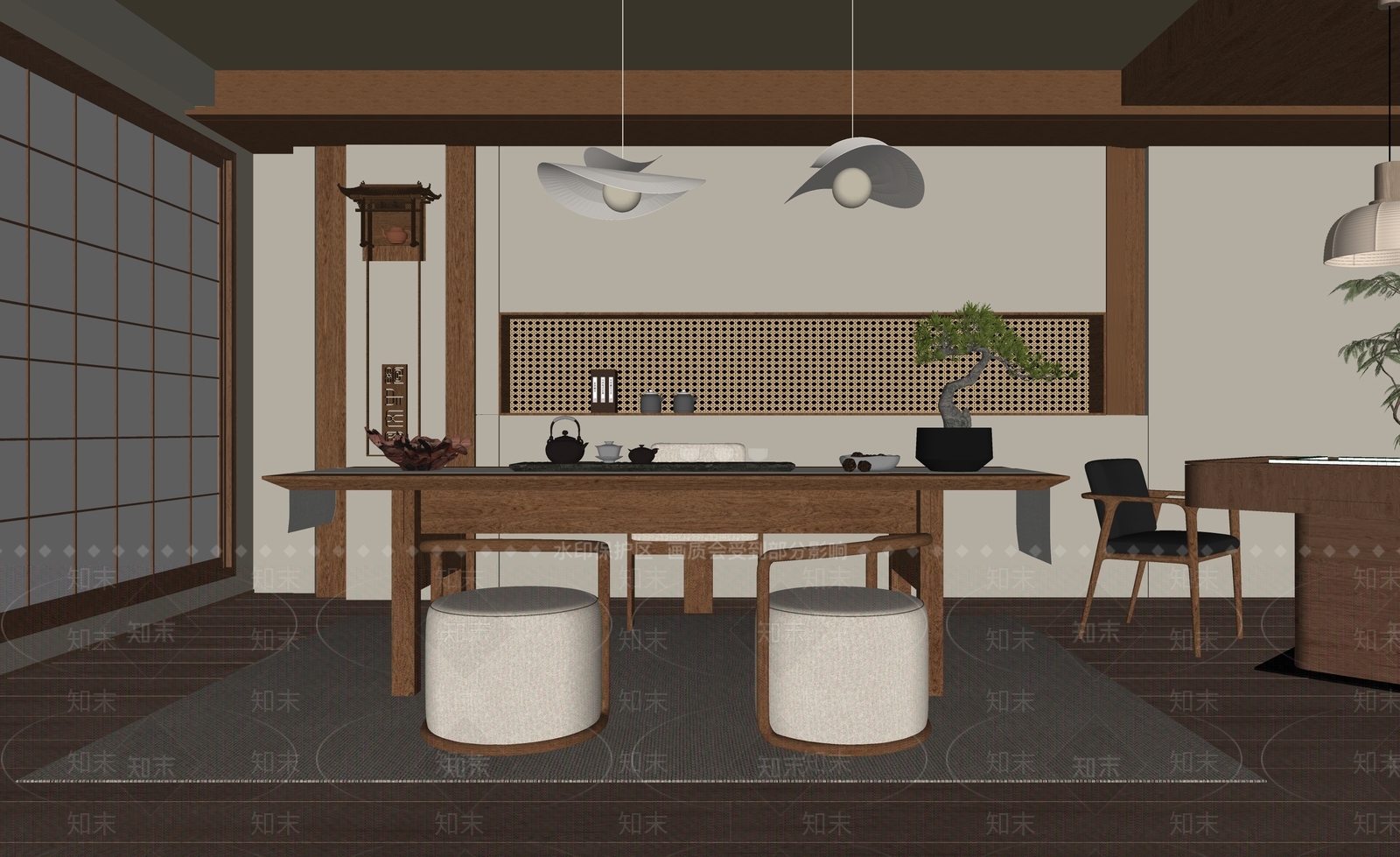 新中式中式茶室SU模型下载【ID:1202661311】