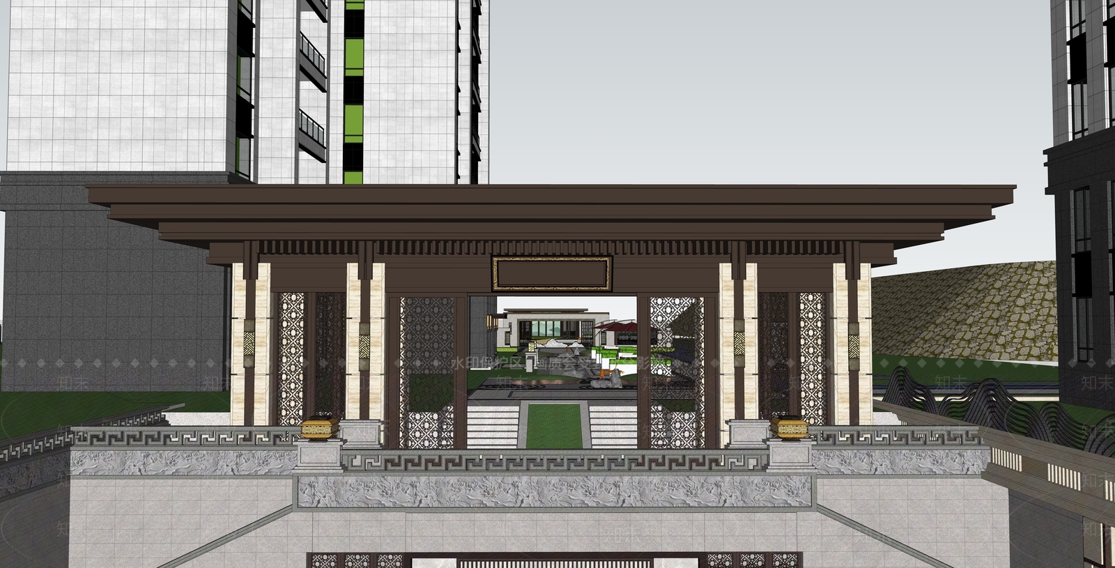 新中式中式入口大门SU模型下载【ID:1202662108】