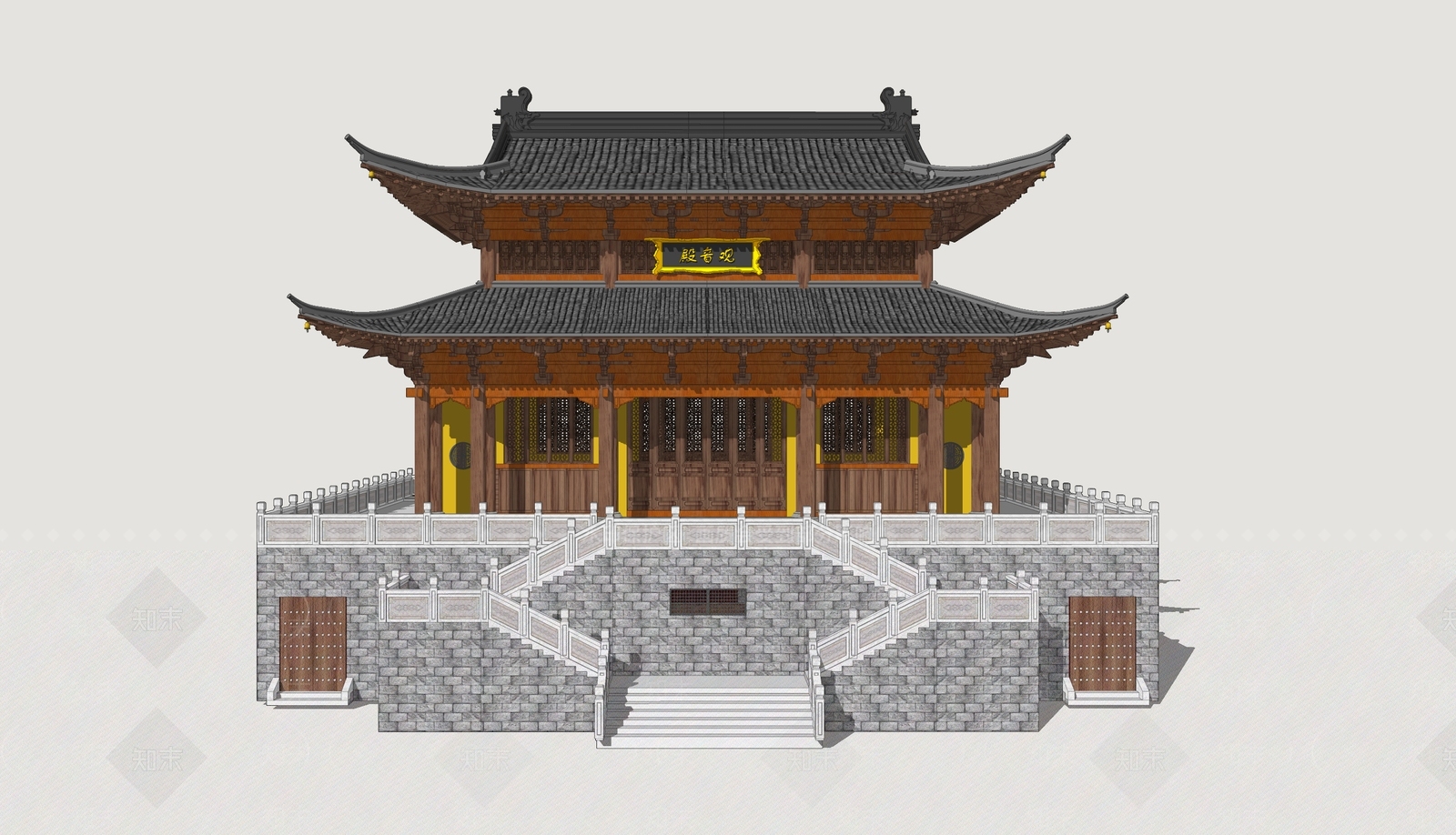 中式新中式寺庙建筑SU模型下载【ID:1202663876】
