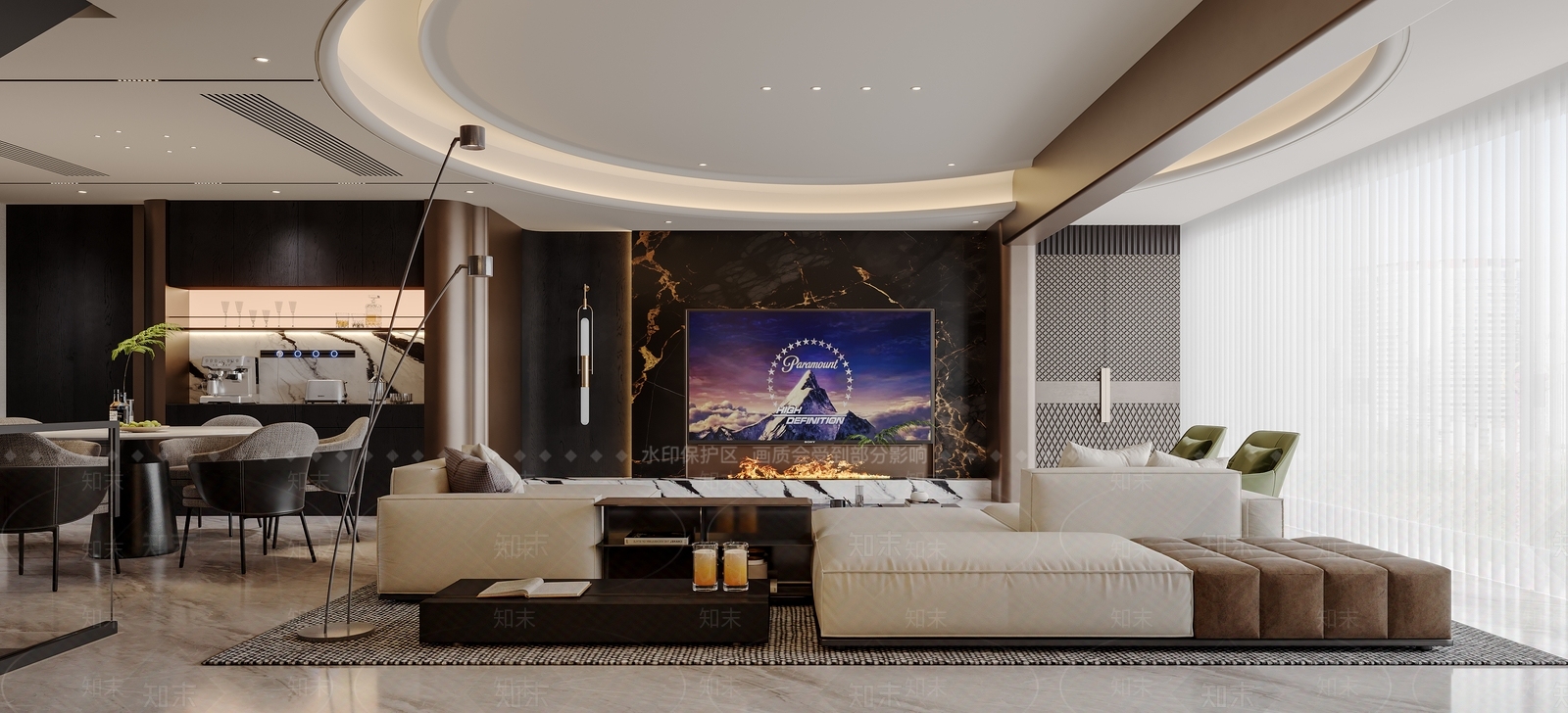 现代意式别墅客餐厅3D模型下载【ID:1202665112】