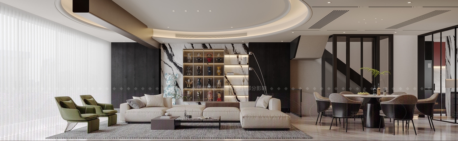 现代意式别墅客餐厅3D模型下载【ID:1202665112】