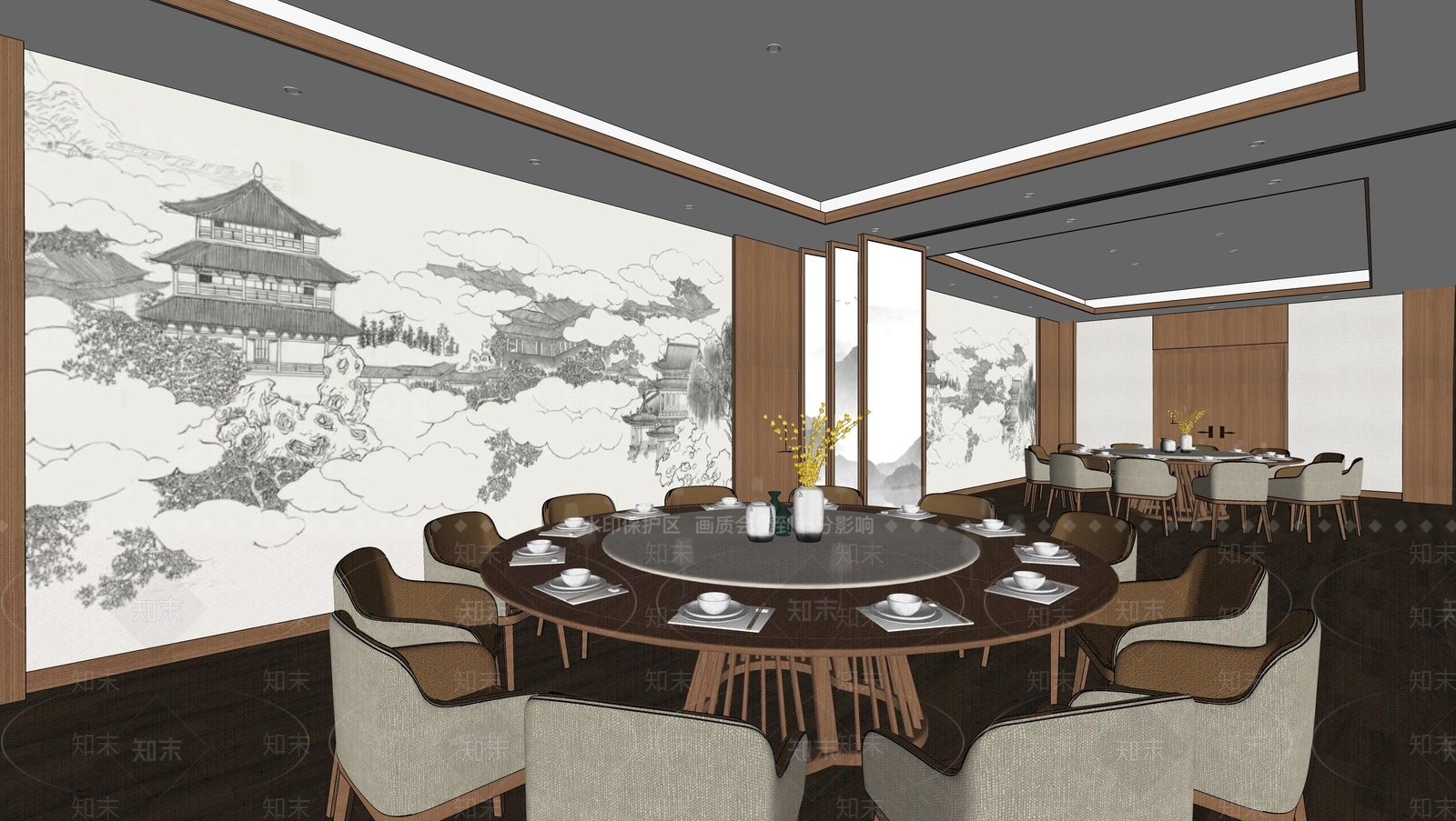 新中式现代中餐厅SU模型下载【ID:1202666304】