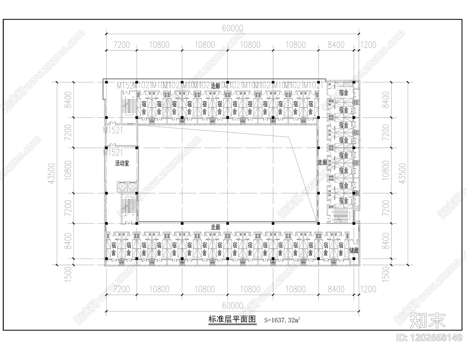 现代宿舍cad施工图下载【ID:1202668149】