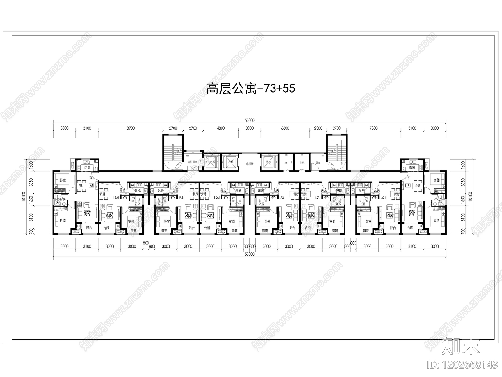 现代宿舍cad施工图下载【ID:1202668149】