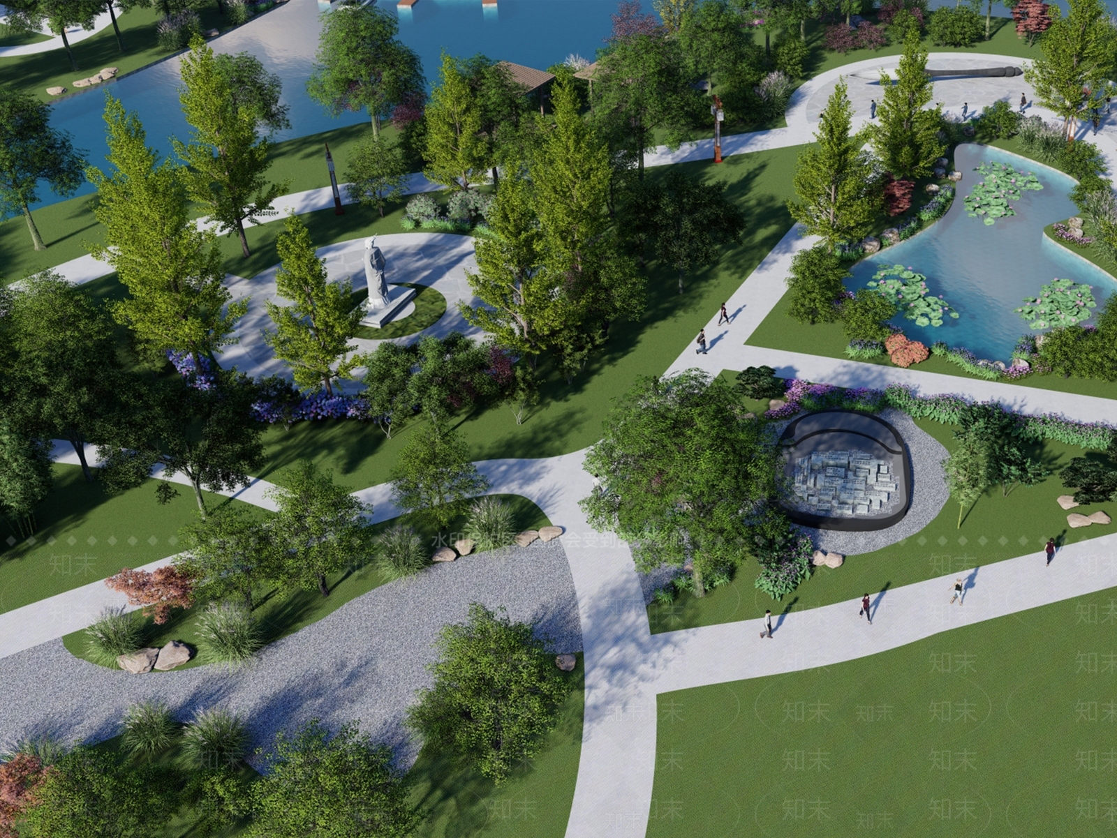 新中式现代景观公园SU模型下载【ID:1202669846】
