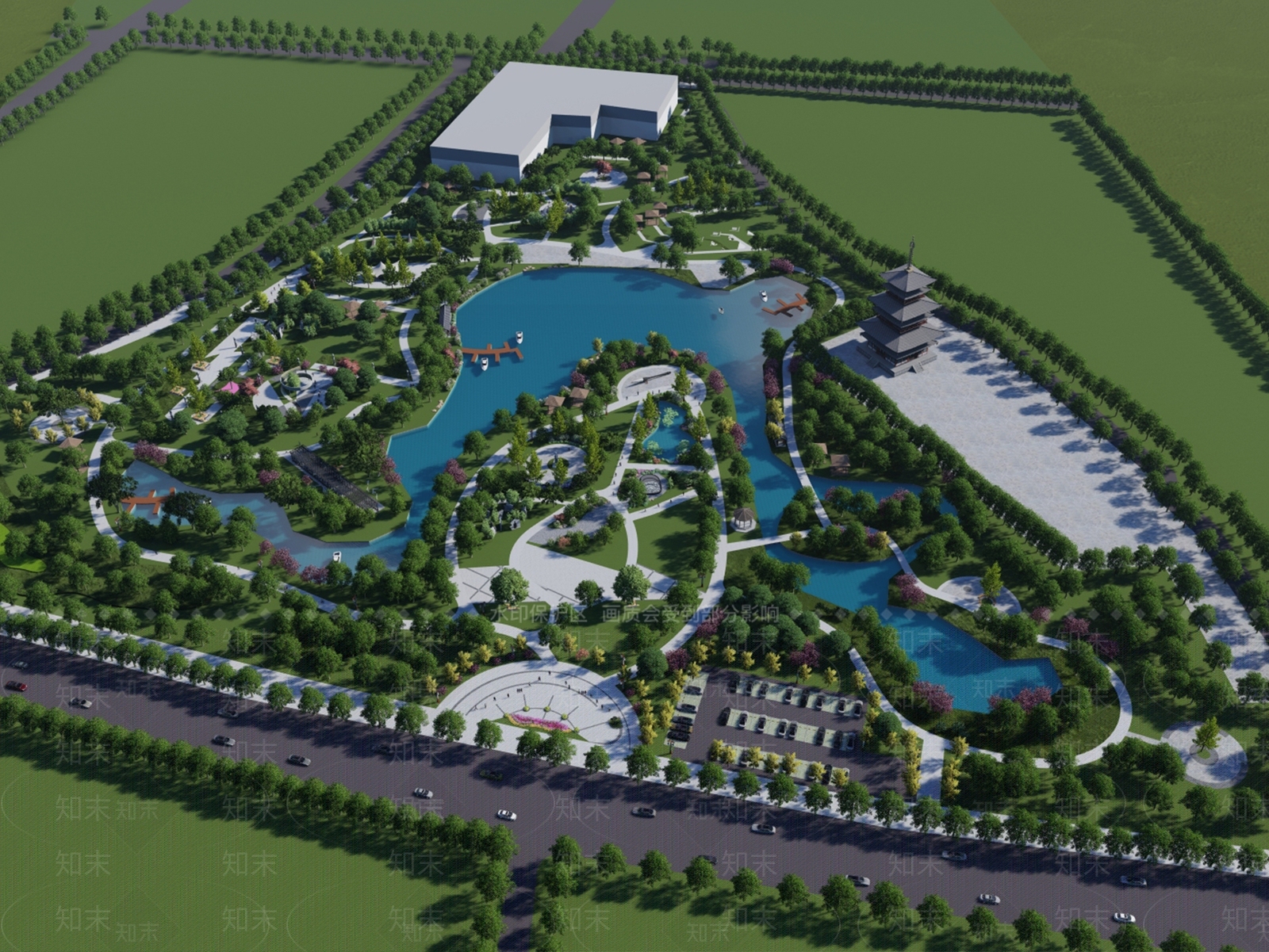 新中式现代景观公园SU模型下载【ID:1202669846】